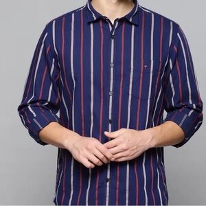 Louis Philippe Preppy Striped Cotton Long Sleeve Blue Mens Sz M (39cm)